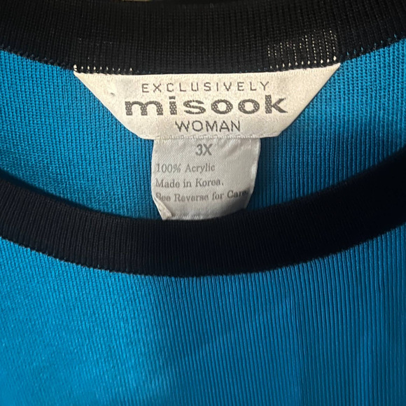 Exclusively Misook Sleeveless Top Ribbed Shell 3X Blue with Black Trim - Picture 2 of 3